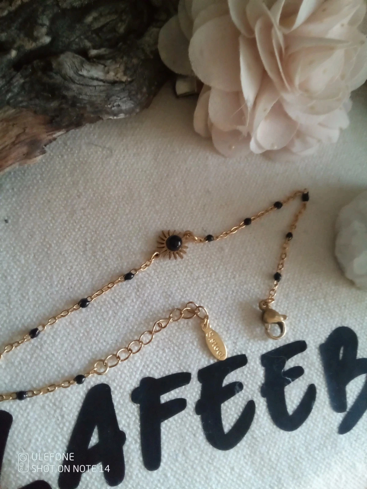 Geëmailleerd armbandje met zon en natuurlijke obsidiaan – photo 2
